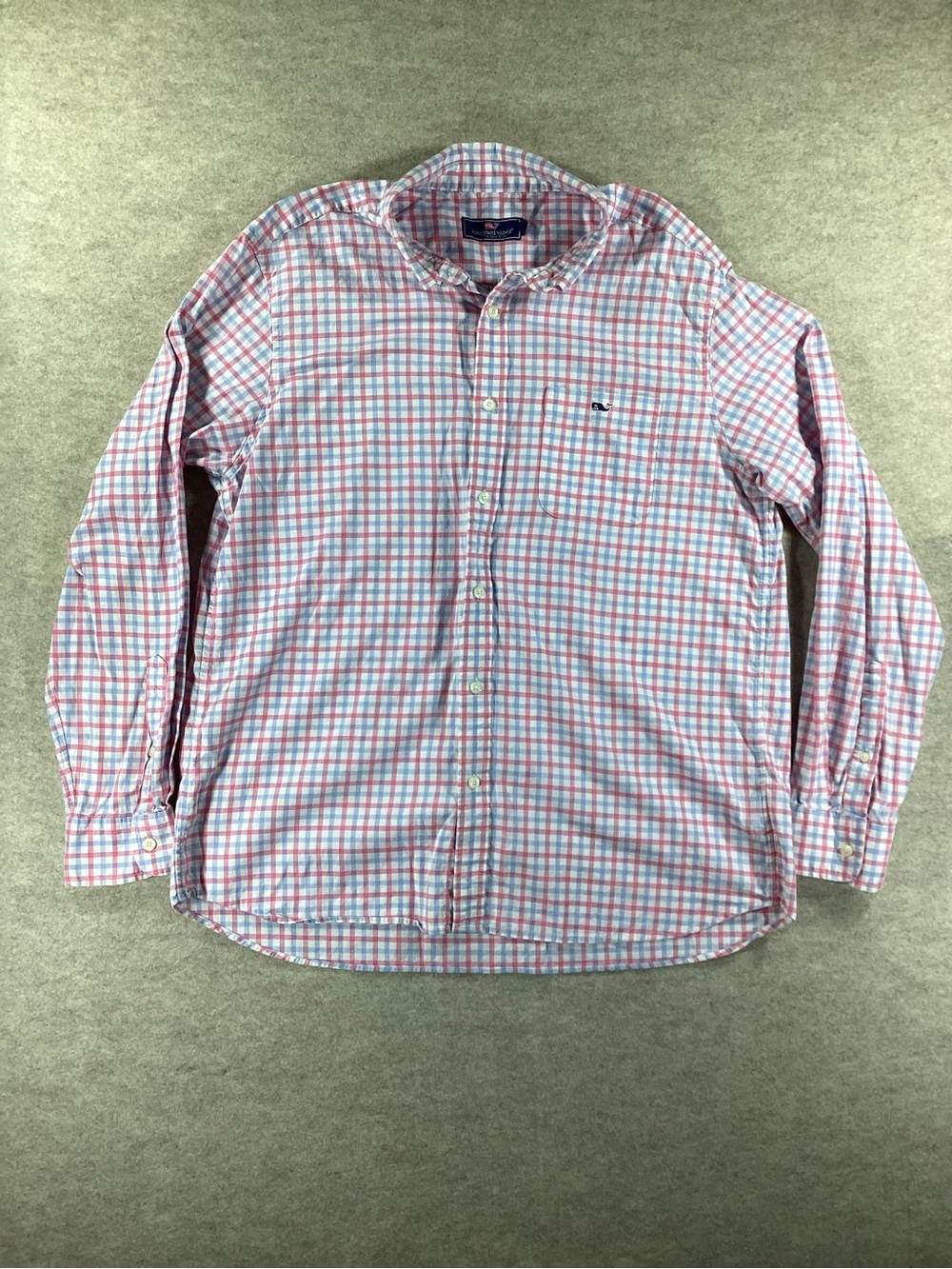 Vineyard Vines Men's Pink and Light Blue Plaid Button-Down Shirt